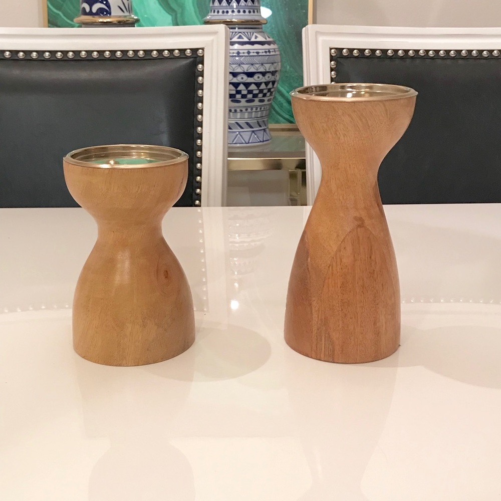 2 Wooden Pillar Candle Holders